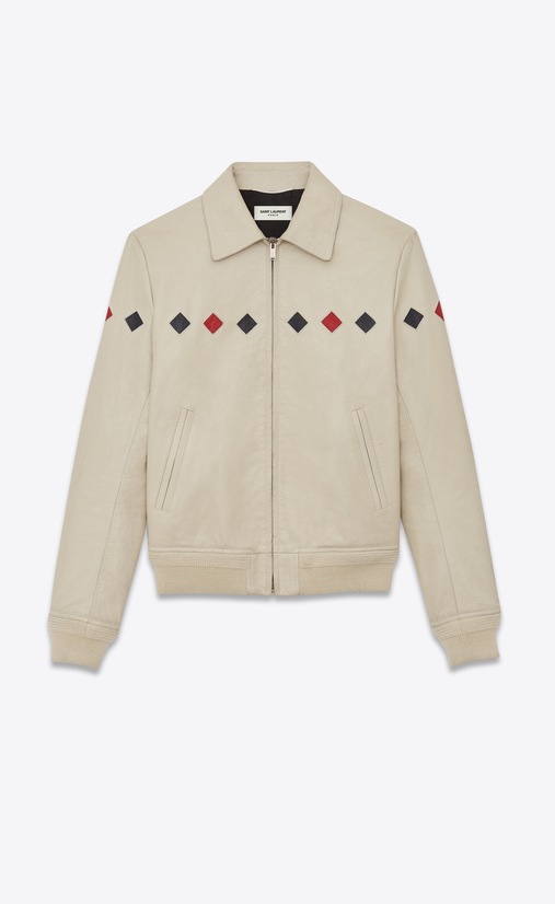 Checked varsity jacket in vintage crinkled leather